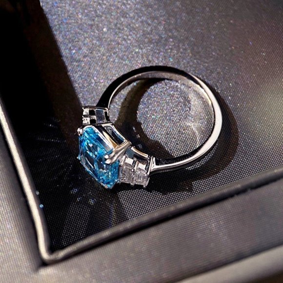 💎925 Silver Plated Iced Out CZ Blue Crystal Wedding Ring, MARR9449 - Picture 7 of 7